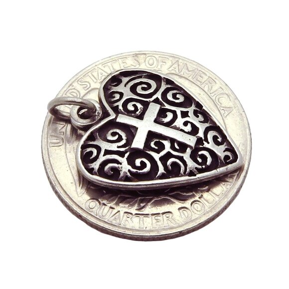 Vintage Bob Siemon Sterling Silver Filigree Cross/Heart Christian Charm Pendant - Picture 4 of 4